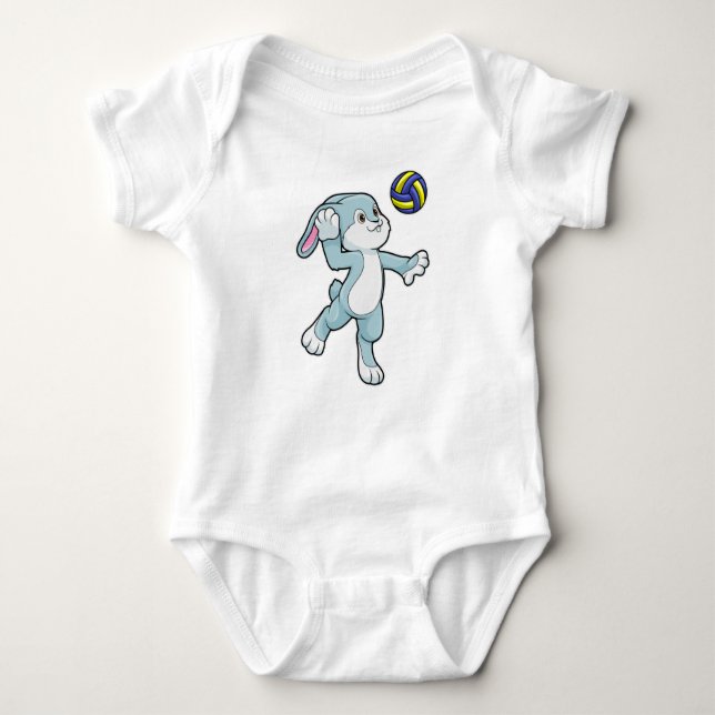 Rabbit at Sports with Volleyball Baby Bodysuit (Front)