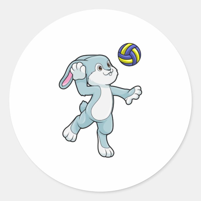 Rabbit at Sports with Volleyball Classic Round Sticker (Front)