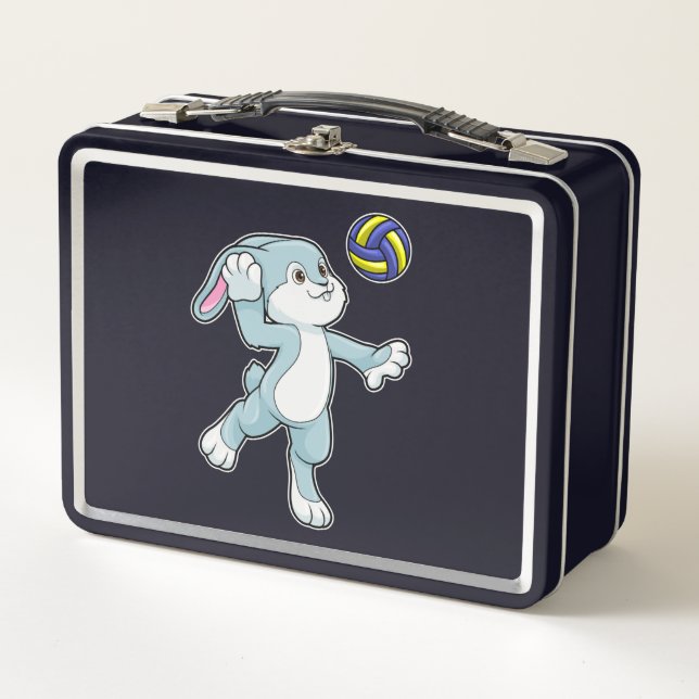 Rabbit at Sports with Volleyball Metal Lunch Box (Front)