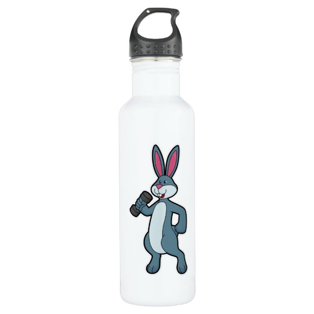 Rabbit at Strength training with Dumbbell 710 Ml Water Bottle (Front)