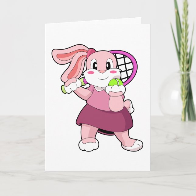 Rabbit at Tennis with Tennis racket Card (Front)