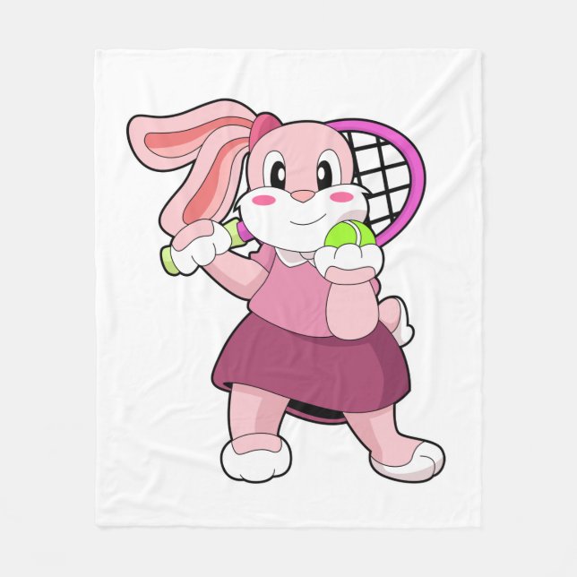Rabbit at Tennis with Tennis racket Fleece Blanket (Front)