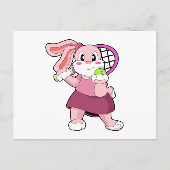 Rabbit at Tennis with Tennis racket Postcard (Front)