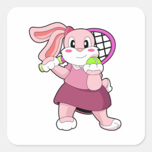 Rabbit at Tennis with Tennis racket Square Sticker