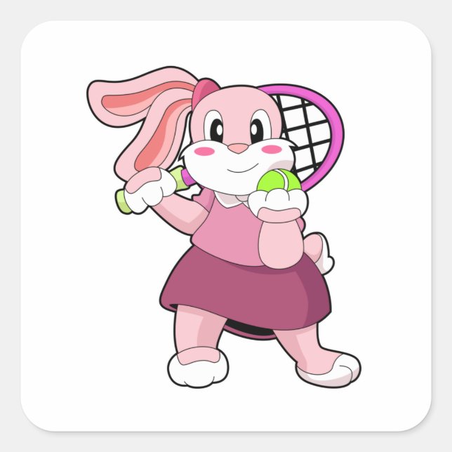 Rabbit at Tennis with Tennis racket Square Sticker (Front)