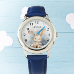 Rabbit baby beige blue sky nursery watch<br><div class="desc">Make telling time a delightful adventure with our Personalised Rabbit Kids' Wrist Watch. Designed with a charming painting of a cute baby rabbit against a muted blue sky background, this gender-neutral wristwatch combines whimsy and functionality for kids of all ages. Charming Design: The wristwatch features a heartwarming painting of a...</div>