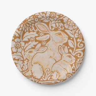 Rabbit Baby Bunnies Golden Yellow Woodland Art Paper Plate