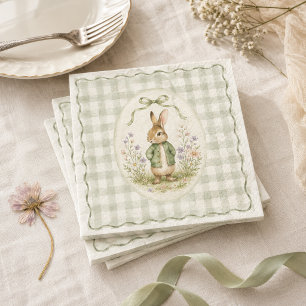 Rabbit Baby Shower Napkins, Sage Gingham Bunny Napkin