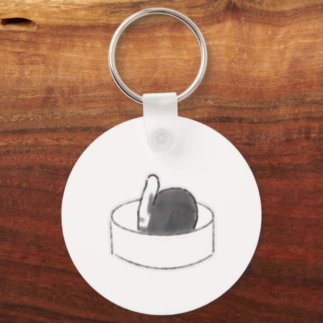 Rabbit Back View In Bowl Pencil Drawing Key Ring (Front)