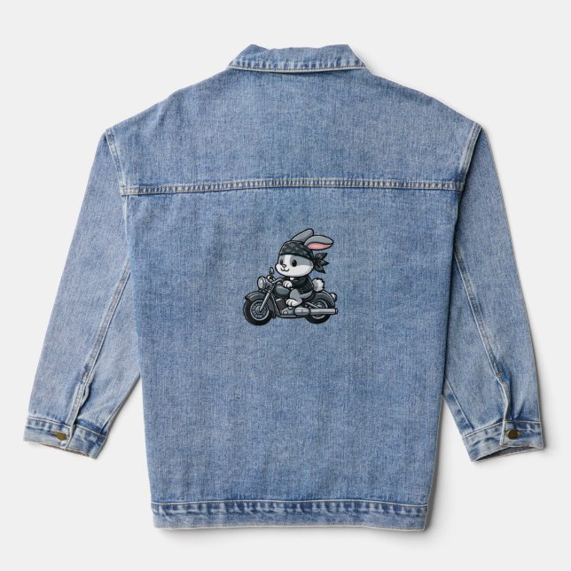 Rabbit Biker Pet Funny Motorcycle  Denim Jacket (Back)