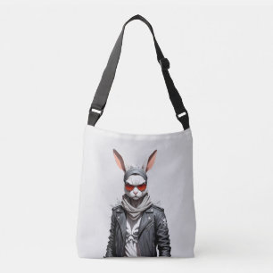 Rabbit Biker Rebel in Leather Jacket Cool Style Crossbody Bag
