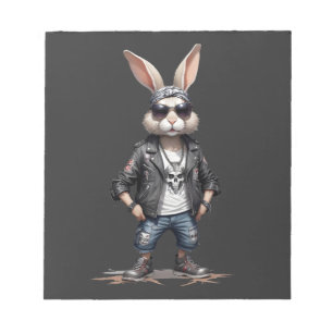 Rabbit Biker Rebel in Leather Jacket Cool Style Notepad