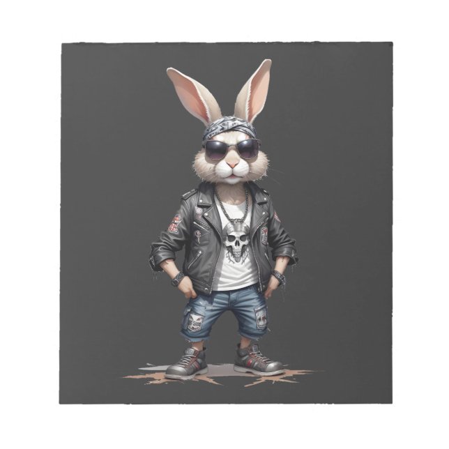 Rabbit Biker Rebel in Leather Jacket Cool Style  Notepad (Front)