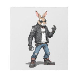 Rabbit Biker Rebel in Leather Jacket Cool Style Notepad