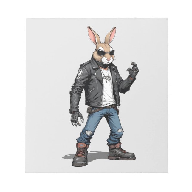 Rabbit Biker Rebel in Leather Jacket Cool Style  Notepad (Front)