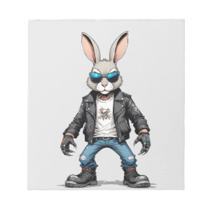 Rabbit Biker Rebel in Leather Jacket Cool Style Notepad