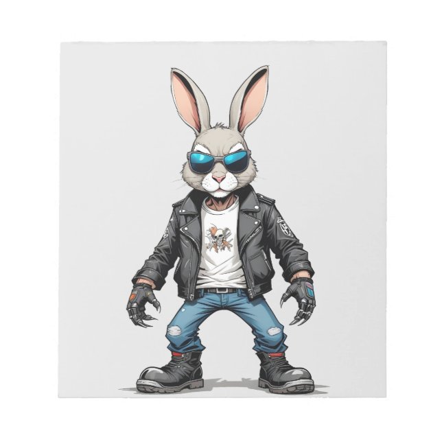 Rabbit Biker Rebel in Leather Jacket Cool Style  Notepad (Front)