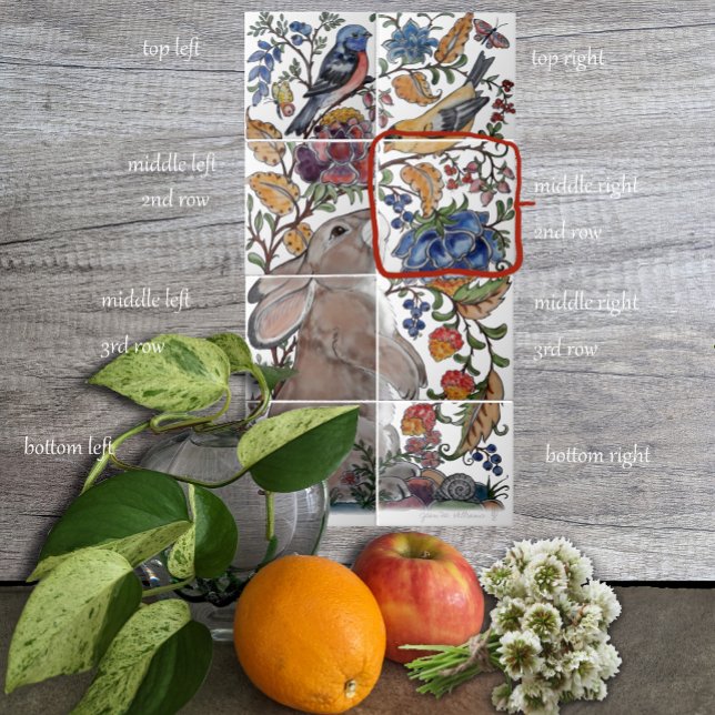 Rabbit Bird Jacobean Floral Tile Mural 8pc R Row2 (Creator Uploaded)