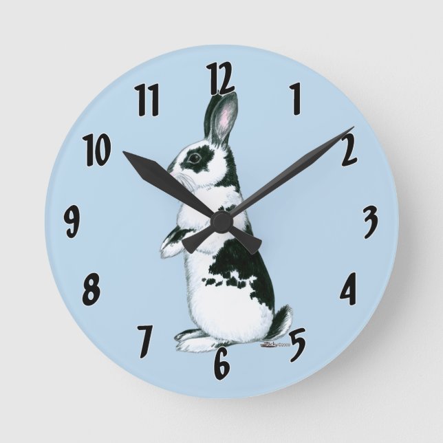 Rabbit:  Black and White Round Clock (Front)