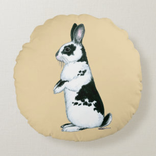 Rabbit: Black and White Round Cushion