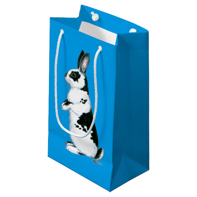 Rabbit:  Black and White Small Gift Bag (Front Angled)