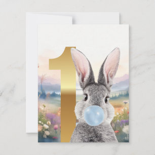 Rabbit blowing blue bubble gum First birthday