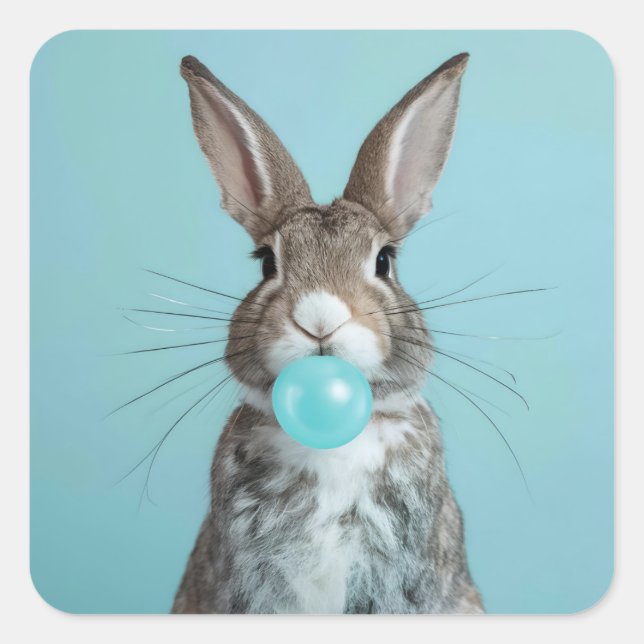 Rabbit Blowing Bubble Gum Bubble Square Sticker (Front)
