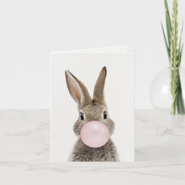Rabbit Blowing Pink Bubble gum    Invitation (Front)