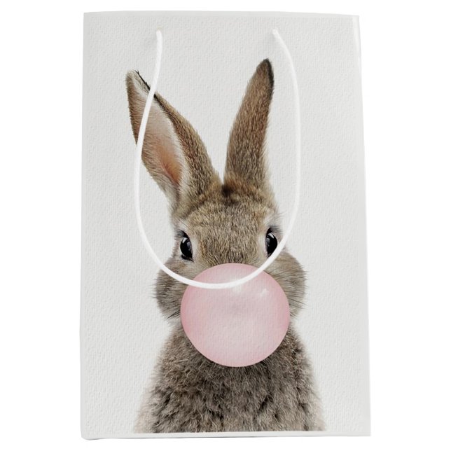 Rabbit Blowing Pink Bubble gum   Medium Gift Bag (Front)