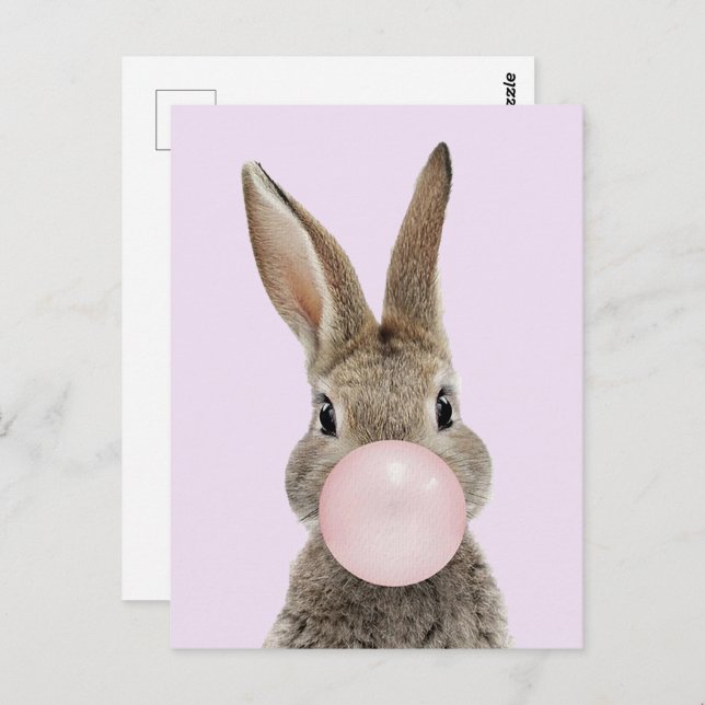 Rabbit Blowing Pink Bubble gum Postcard (Front/Back)