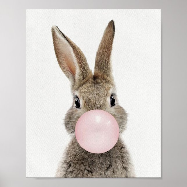 Rabbit Blowing Pink Bubble gum  Poster (Front)