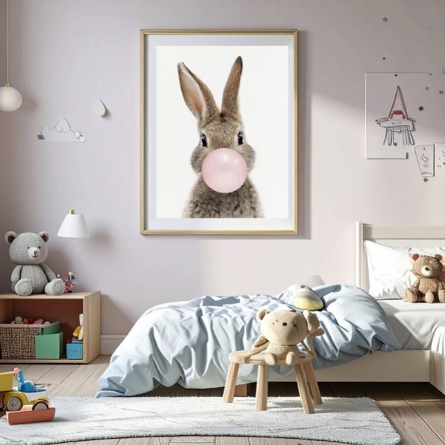 Rabbit Blowing Pink Bubble gum Poster (Creator Uploaded)