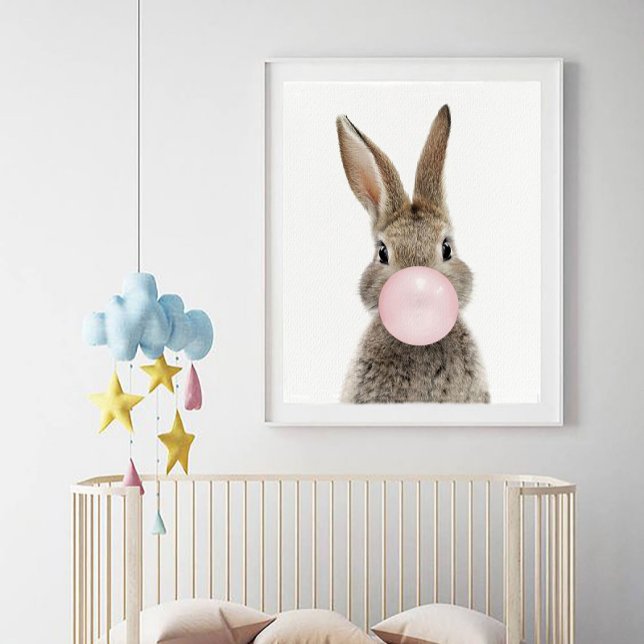 Rabbit Blowing Pink Bubble gum Poster (Creator Uploaded)