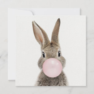 Rabbit Blowing Pink Bubble gum Thank You Card
