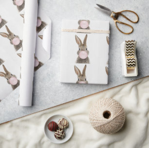 Rabbit Blowing Pink Bubble gum Wrapping Paper