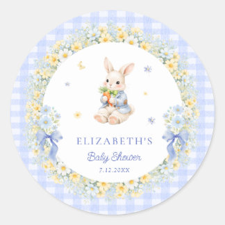 Rabbit Blue Gingham Baby Shower Thank You Classic Round Sticker