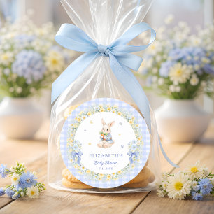 Rabbit Blue Gingham Baby Shower Thank You Classic Round Sticker
