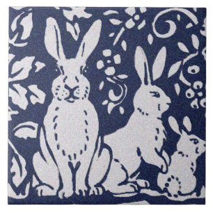 Rabbit Blue Grey Granite Stone Woodland Animal Art Ceramic Tile