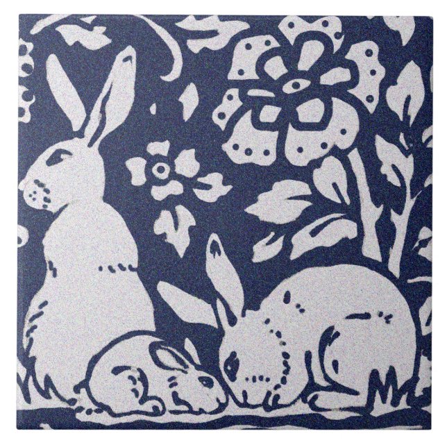 Rabbit Blue Grey Granite Stone Woodland Animal Art Ceramic Tile (Front)