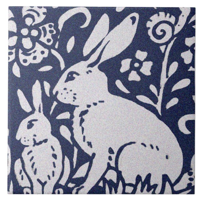 Rabbit Blue Grey Granite Stone Woodland Animal Art Ceramic Tile (Front)