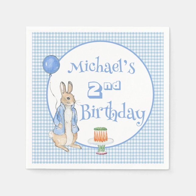 Rabbit Blue Two Second 2 Birthday Party Napkin (Front)