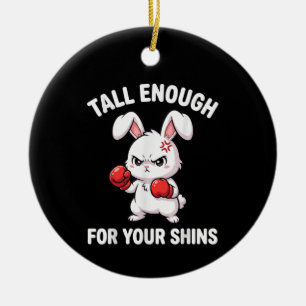 Rabbit Boxing Tall Enough for Your Shins Funny Ceramic Ornament
