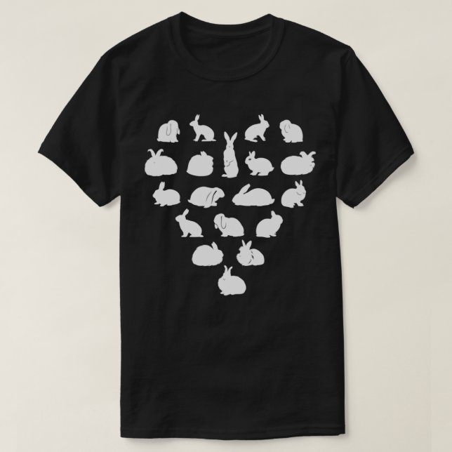Rabbit Breeds Heart Rabbit Lover  T-Shirt (Design Front)