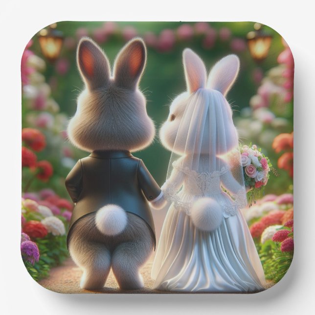 Rabbit Bride and Groom Paper Plate (Front)