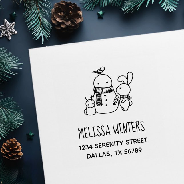 Rabbit Building Snowman Address Self-inking Stamp (Creator Uploaded)