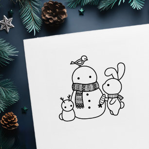 Rabbit Building Snowman Self-inking Stamp