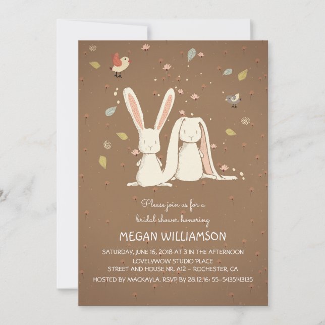 rabbit bunnies couple woodland bridal shower invitation (Front)