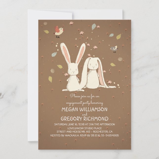 rabbit bunnies couple woodland engagement party invitation (Front)