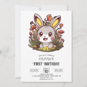 Rabbit Bunny 1st Birthday Digital Invitation