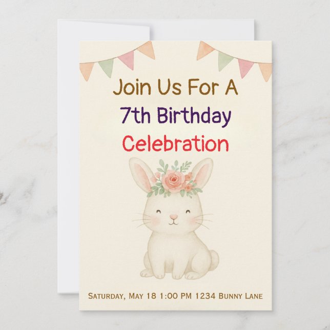 Rabbit Bunny Birthday Invitation (Front)